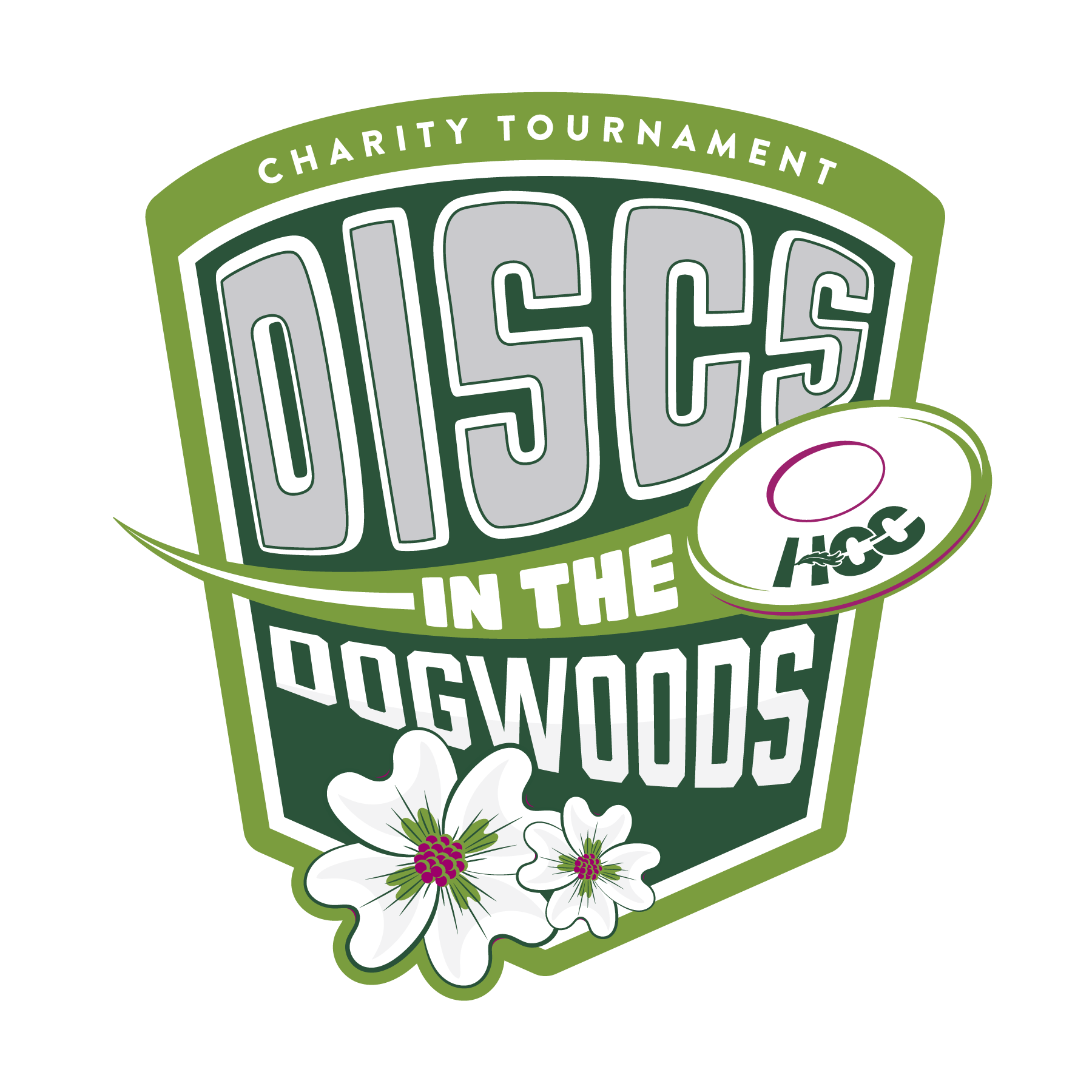 Discs in the Dogwoods Logo