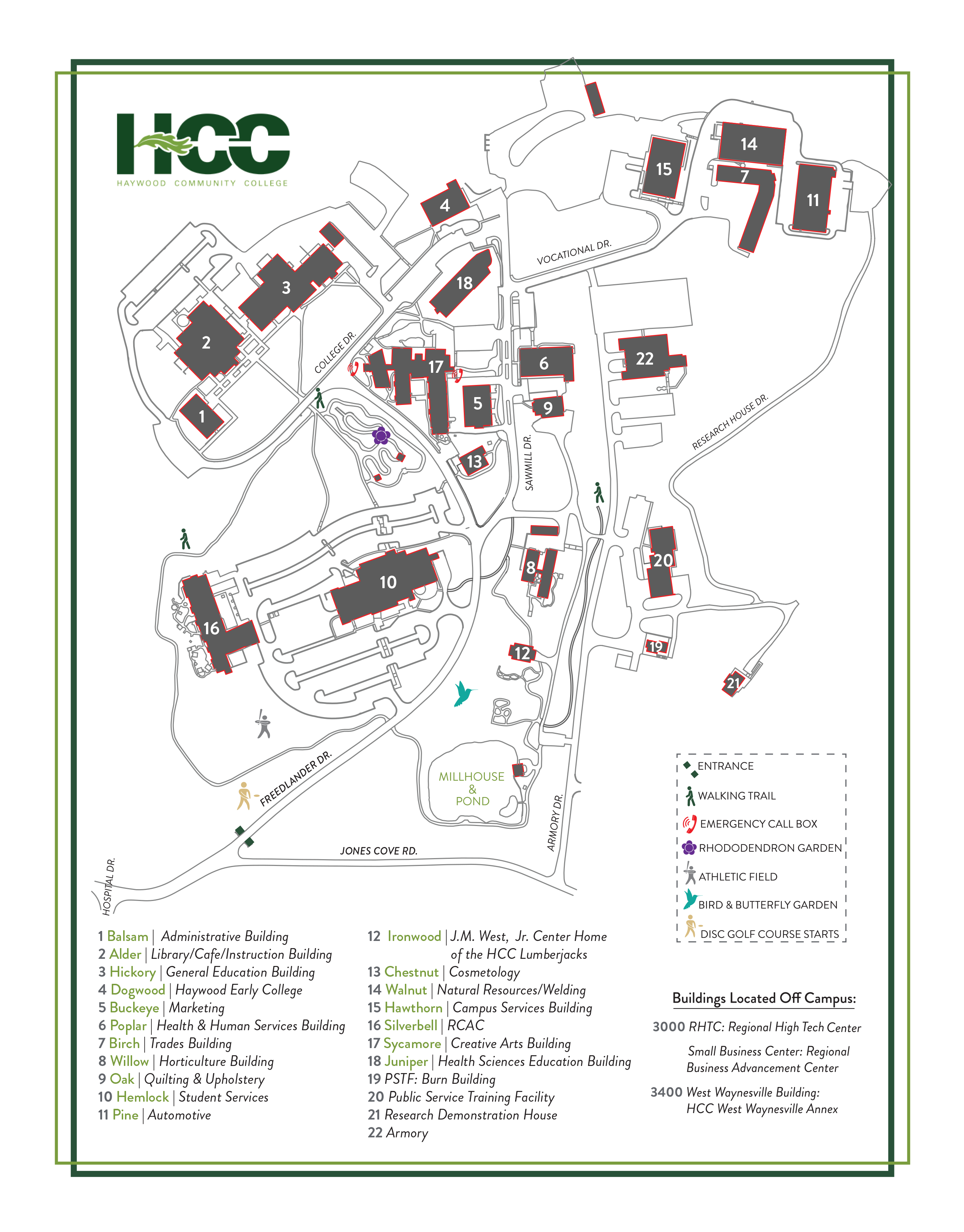 Map of the campus of Haywood Community College