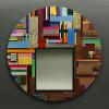 Variety of wood used to create circular mirror.