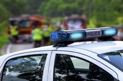 lights on a police car in the daytime with fire trucks in the background