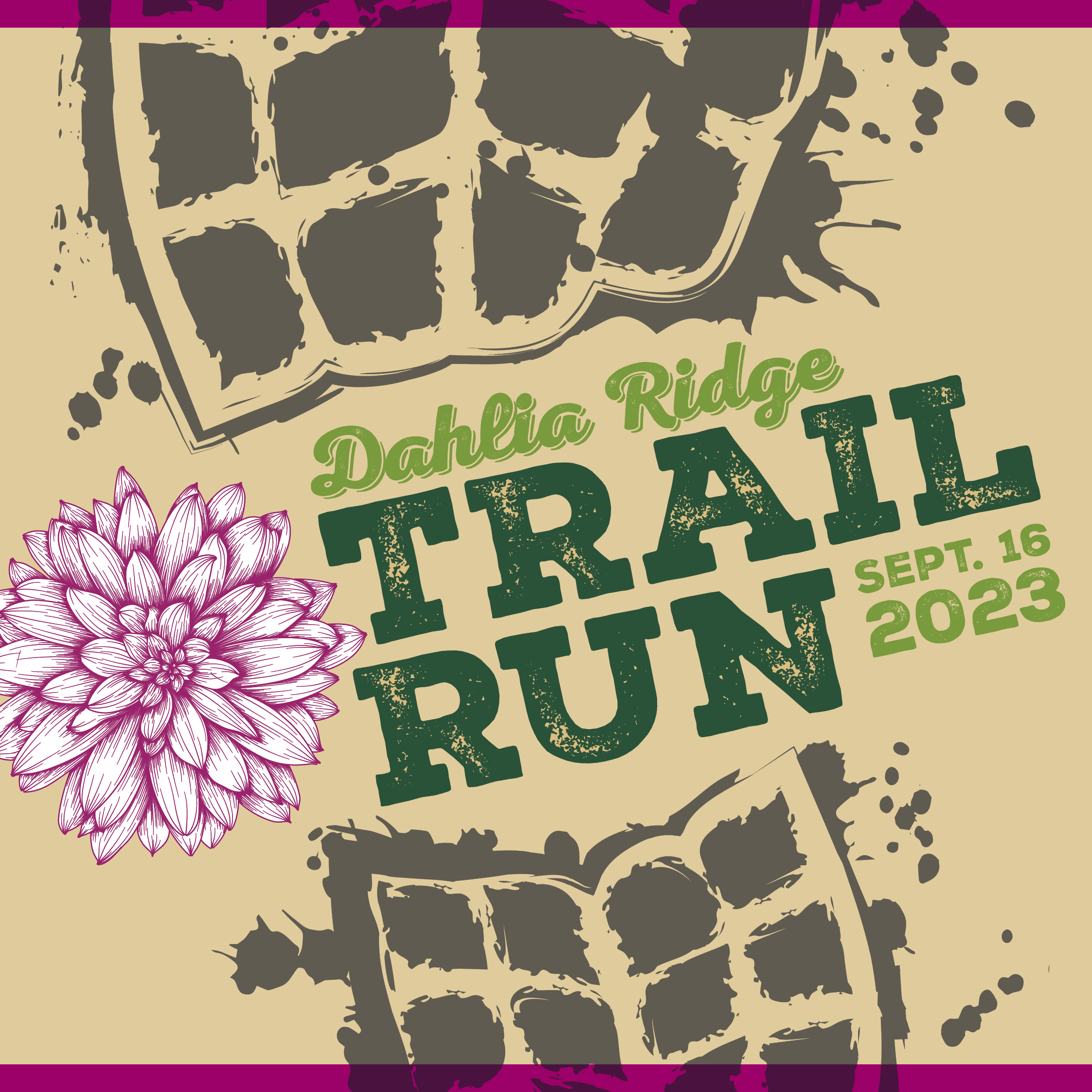 Bootprint with Dahlia image and Dahlia Ridge Trail Run Sept. 16