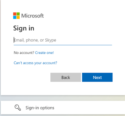 screenshot of microsoft sign-in screen asking for your full email address. 