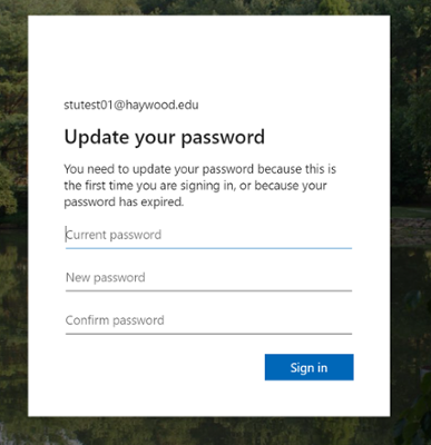 screenshot of the form to update your password with a field for your current password as well as two fields for your new password.