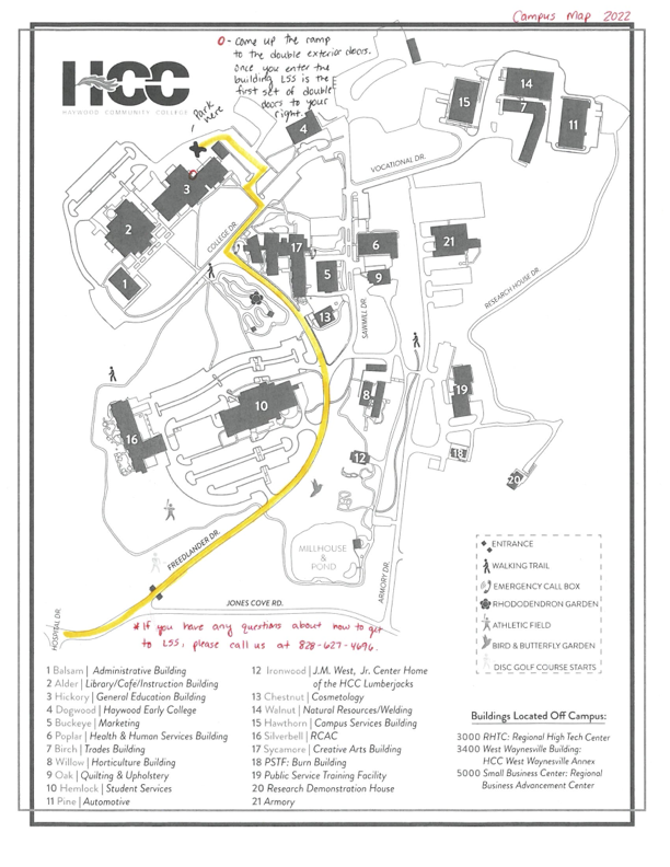 Map of directions to Learning Support Services Parking