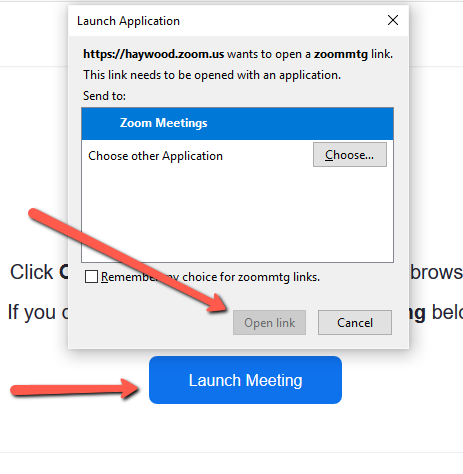 launch zoom app to join meeting