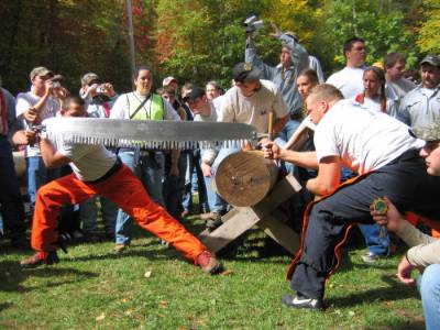 lumberjack team competing in saw competition