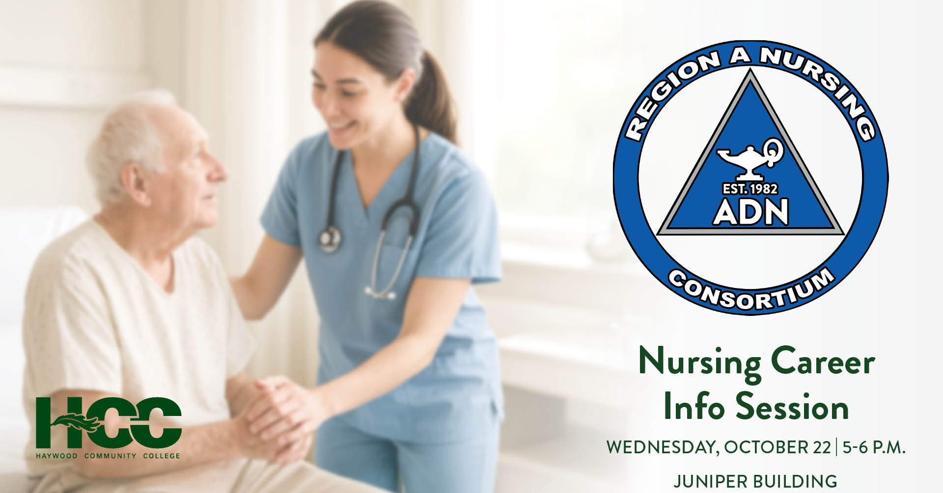 Nursing helping elderly patient. Nursing Info Session OCtober 22 5-6pm Juniper Building