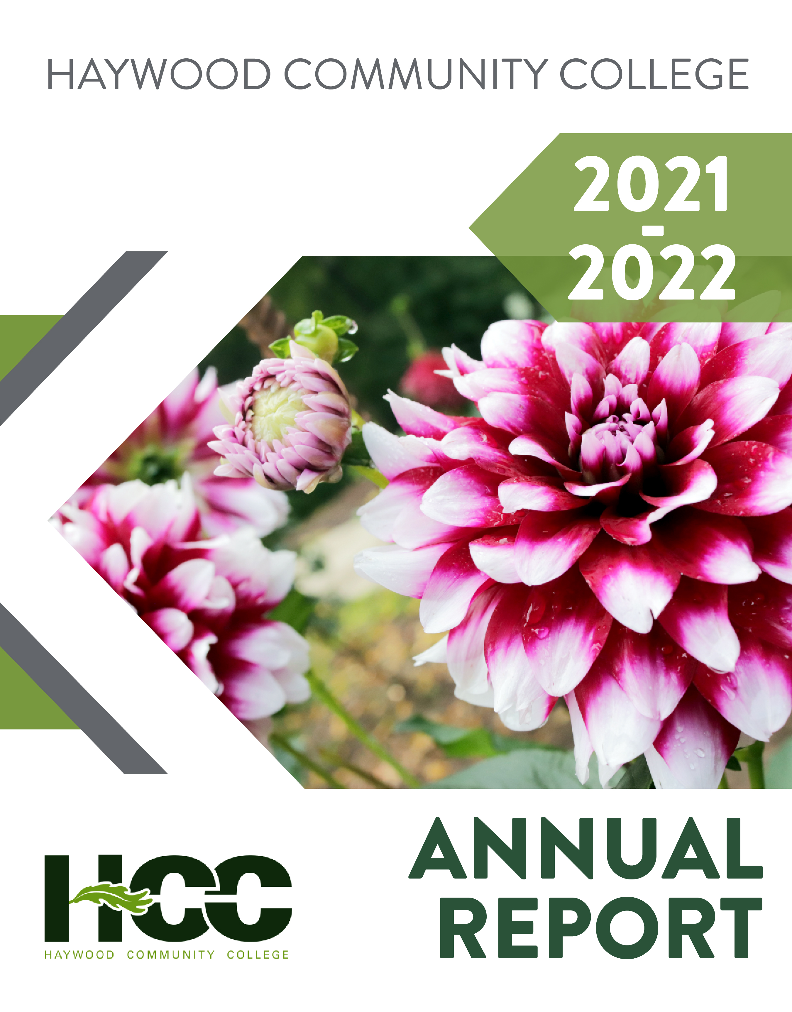 2021-2022 Annual Report cover with pink dahlia